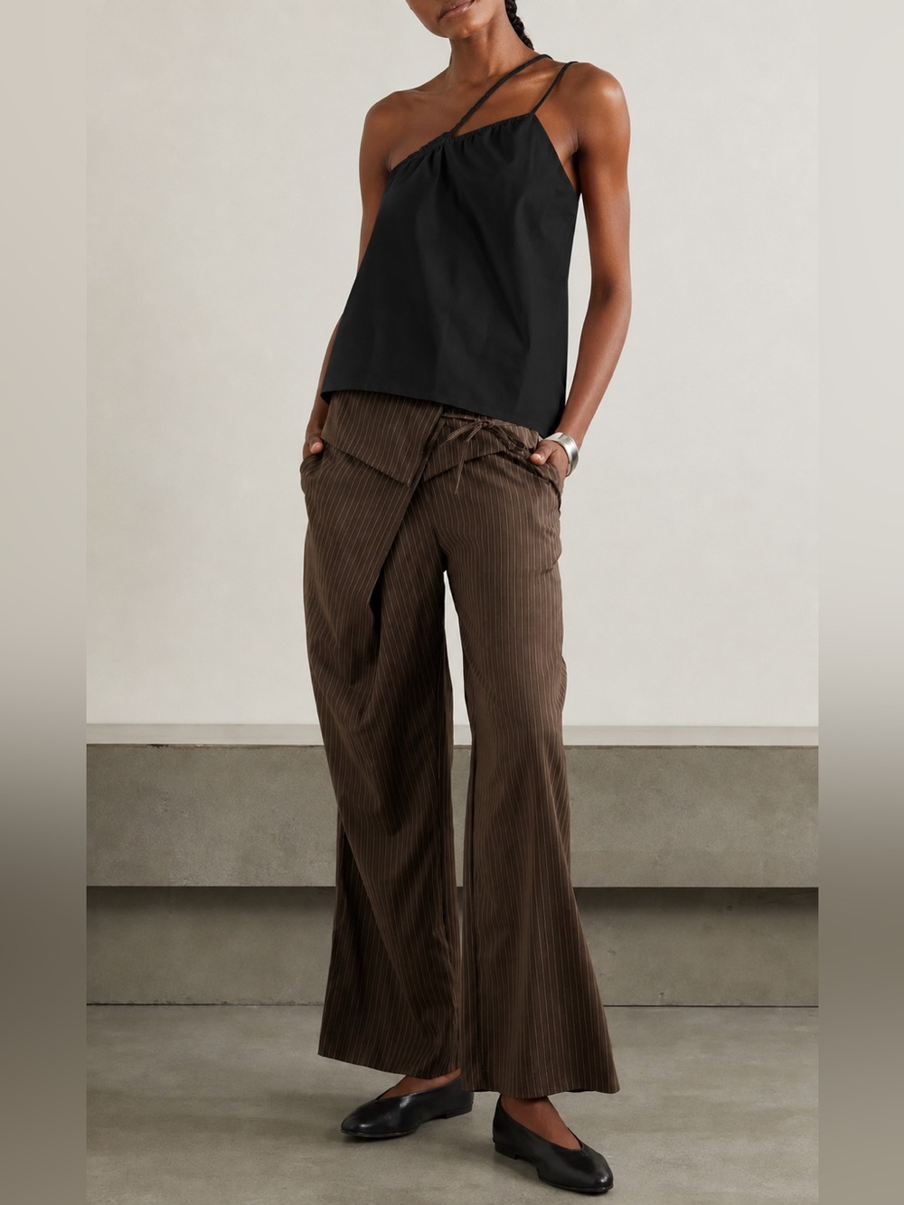 DEIJI STUDIOS One-Shoulder Organic Cotton-Poplin Top size M black